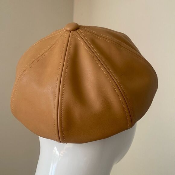 Urban Outfitters Faux Leather Baker Boy Cap Newsboy Hat in Tan - Picture 2 of 5